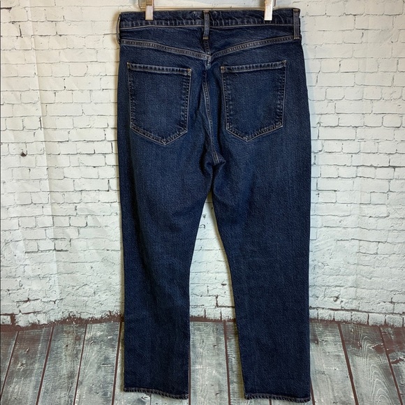 Agolde Riley Long High Rise Straight Leg Jeans Dark Blue Wash Size 31 Luxury - Picture 12 of 16
